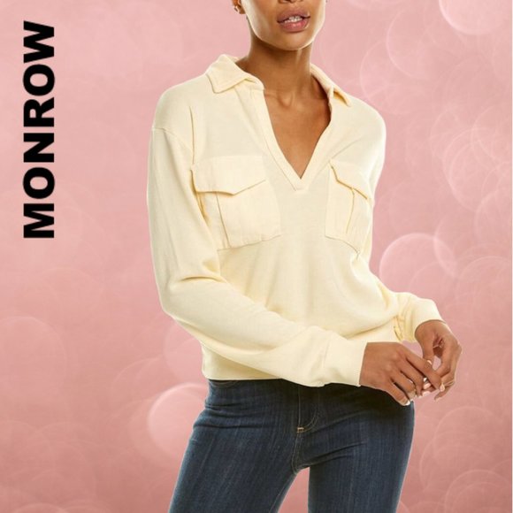 MONROW - Womens Polo Pocket V-Neck Sweatshirt - Size M - Picture 1 of 5